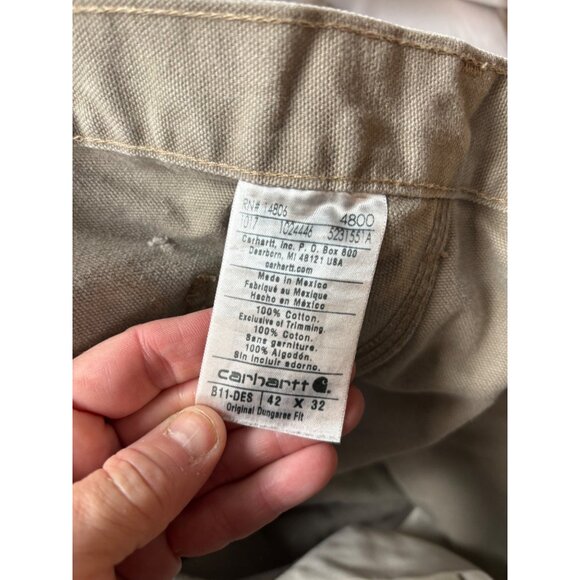 Carhartt Mens Beige Canvas Dungaree Work Pants Size 42x32 - note flaws - Picture 4 of 14